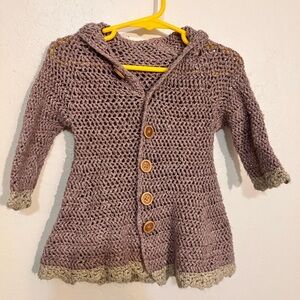 Sweater petticoat over coat hand crochet with back now purple gray 2 years